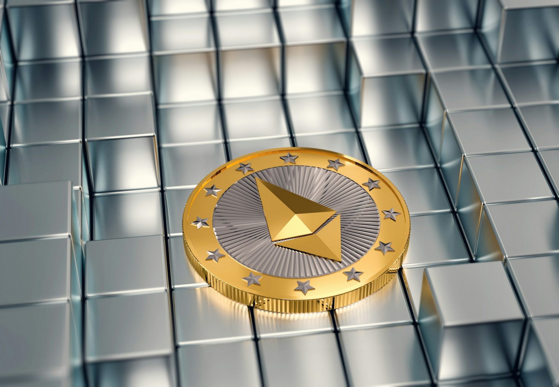 Golden Ethereum Coin - 3D Rendering